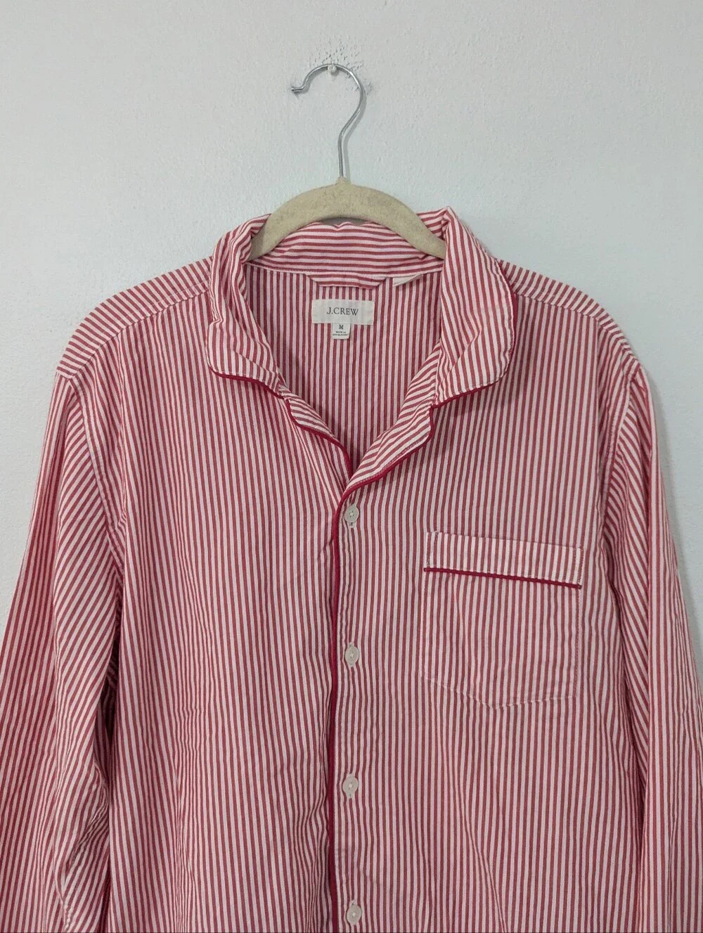 J. Crew Poplin Pajama Set Striped Shirt Button Front & Pants White Red Medium M